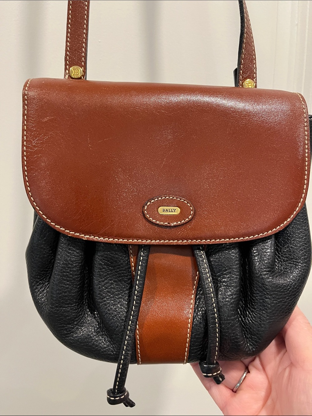 Bally Brown and Black Leather Drawstring Crossbody Bag